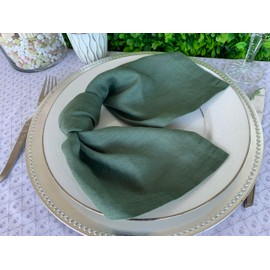 Eight Owls Linen Napkins – 100% Pure Stonewashed Linen Cloth Napkins – Mitered Corners - Size 45 cm x 45 cm – Set of 4 (Rustic Green)