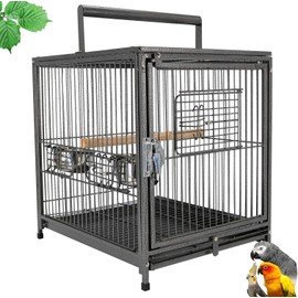 Portable Heavy Duty Travel Bird Parrot Carrier Cage Feeding Bowl Play Stand with Handle