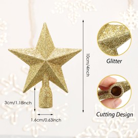 WLLHYF 2 Pack Glitter Mini Star 4 Inch Christmas Tree Topper Decorative Holiday Small Treetop Plastic Ornaments for Christmas Home Decoration Birthday Party (gold/silver)