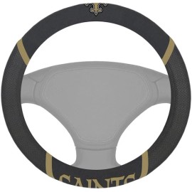 Fanmats New Orleans Saints Premium 15 Inch Black Emroidered Steering Wheel Cover