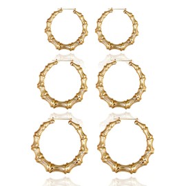 Bamboo Earrings for Women 90s Large Gold Bamboo Hoop Earrings 90s Style Lightweight Big Gold-Tone Dangle Jewelry Retro Accessories
