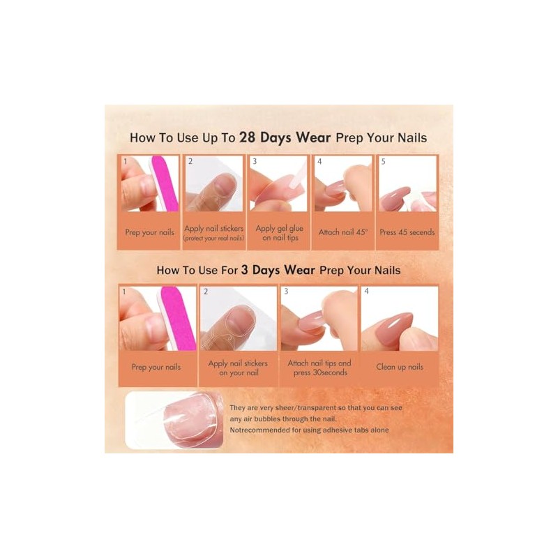 SXVME Uñas postizas cortas almendradas color rosa nude cromado, uñas