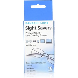 Bausch & Lomb Sight Savers Lens Cleaning Wipes, Pre-Moistened Tissues, Anti-Fog, Anti-Static, Anti-Streaking, Cleans Glass and Plastic, 16 Count (Pack of 12)