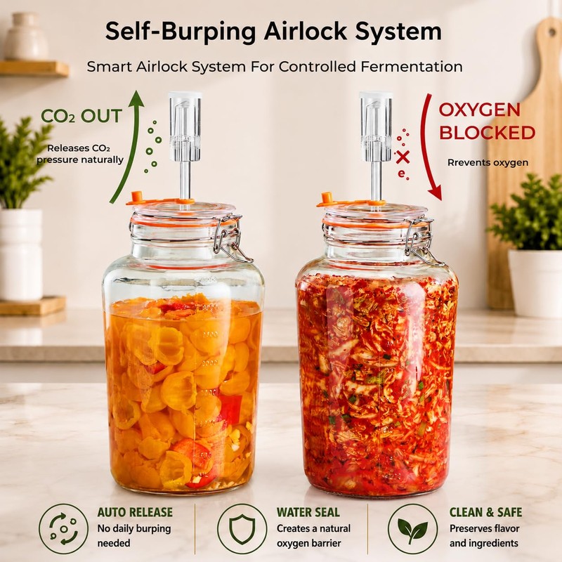 Glolaurge 1 Gallon Fermentation Jars with Airlocks & Glass Weights,