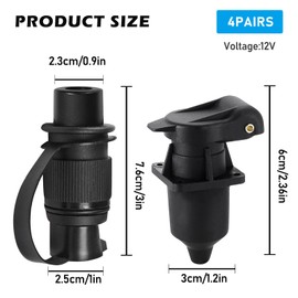 3 Pin Tractor Plug Socket 12 V, Pack of 4 Plug 3 Pin and 3 Pin Socket, Waterproof 3 Pin Trailer Plug According to DIN 9680, 3-Pin Plug Socket for Lorries, RVs, Cars, Tractors