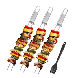 BBQ Skewers,Premium 304 Stainless Steel BBQ Skewers,13 Inch Heavy Duty Metal Kabob Sticks for Grilling, Reusable & Dishwasher Safe (20PCS)