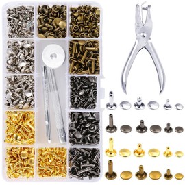 Belvanr Leather Rivets Set 360 Set Leather Rivets 12 mm 8 mm 6 mm Rivets for Leather Hollow Rivets Clothing Snaps with 3 Pieces Fixation Tool and Hole Punch Pliers for DIY Craft Repair Decoration