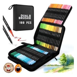 Marcadores 100 Colores Plumones Punta Pincel Doble Punta Multicolor                                                                                   