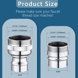 LUOFANT Dishwasher Faucet Adapter with Aerator, Sink Faucet Adapter for Portable Washer, Dishwasher Snap Connection, 15/16-27 Male Outside and 55/64-27 Female Inside，Chrome