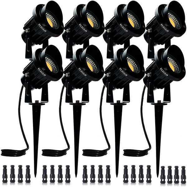 ELEGLO 12W Low Voltage LED Landscape Lights,12V/24V AC/DC Landscape Lighting IP65 Waterproof Outdoor Soptlight Ultra Bright 3000K for Garden,Yard,Patio,Wall,Lawn,Pool Spotlight(8 Pack with Connector)