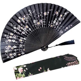 Zolee Small Folding Hand Fan for Women - Chinese Japanese Vintage Bamboo Silk Fans - for Dance, Performance, Decoration, Wedding, Party，Gift (Little Sakura)