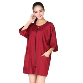 YOVECATHOU Barbers Uniform Apron Pockets Short Sleeve Zipper Waterproof Hairdresser Cape For Men and Women (Red)