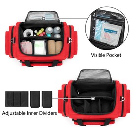 Damero Professional Medical Bag Empty, First Responder Trauma Bag with Detachable Dividers for Home Health Care, EMT, EMS, Red(Bag ONLY)