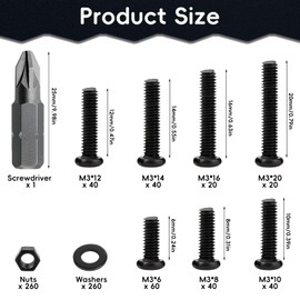 TRUEIN M3 self-tapping screws, 781 pieces screws and nuts washer set, flat head screws, threaded screws set, cross head screws, nuts assortment kit with screwdriver