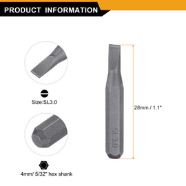 HARFINGTON 10pcs SL3.0 Slotted Screwdriver Bit 5/32" Hex Shank 28mm Length S2 Steel Magnetic Flat Head Hex Screw Driver Bits for Electric Manual Screwdrivers Precision Repair