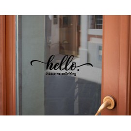 ZLKAPT Hello, No Soliciting Front Door Vinyl Decal -3.5X10" Polite Greeting and No Salesmen Sign (Black)