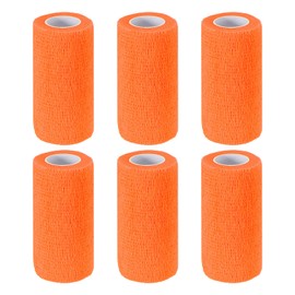PATIKIL 4" x 177" Self Adhesive Bandage Wrap, 6 Pcs Elastic Self Breathable Self Adherent Wrap Tape for Stretch Athletic Sports Wrist Ankle Outdoor Tape, Bright Orange