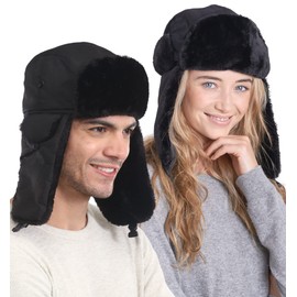 Tough Headwear Russian Trapper Hat – Water-Resistant Ushanka for Men & Women with Chin Strap & Ear Flaps Classic Black