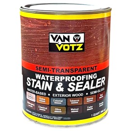 VAN VOTZ Waterproofing Stain & Sealer [1-Quart, Chestnut] - Premium Water-Based Varnish Stain for Exterior Wood. Semi-Transparent Semi-Gloss Protective Finish for All Outdoor Climates.