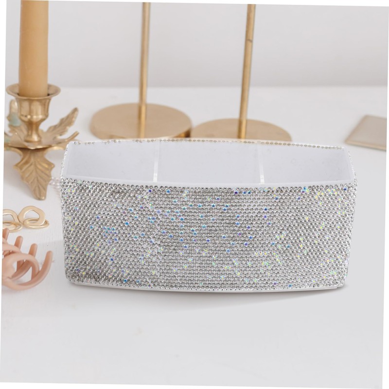 NOLITOY Luxury Bling Makeup Storage Box Compartment Organizer Brush Holder
