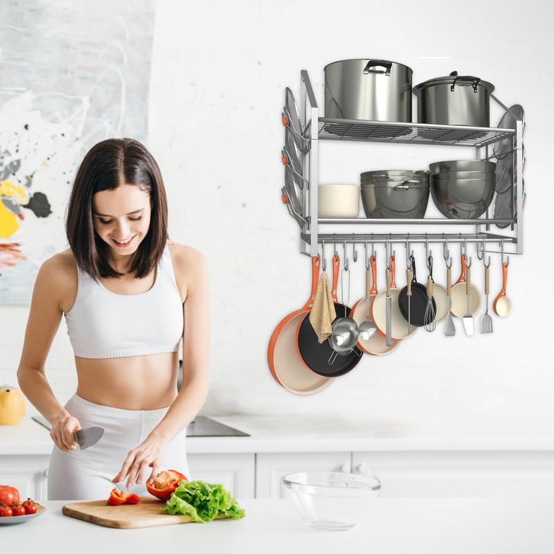 VyGrow 28 Inch Pot Rack Wall Mounted, 2 Tier Pots