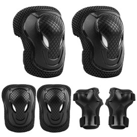 ValueTalks Kids/Youth Knee and Elbow Pads Set,Knee Pads for Kids Adjustable Protective Gear Set for Roller Skates Skateboard Scooter Inline Skating Cycling Bike Riding (Black, S)