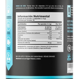 Calcio y Vitamina D3 concentración de 1500 mg de Carbonato de Calcio (equivalente a 600 mg de Calcio). Ingredientes Naturales en 180 Cápsulas. Calcium & D3 B Life