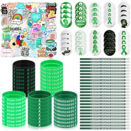 Gilprop 150 Pcs Mental Health Awareness Set Include Stickers, Pencils. Badges, Silicone Bracelets Mental Health Awareness Items for Men Women Teens Hats Backpack Jackets