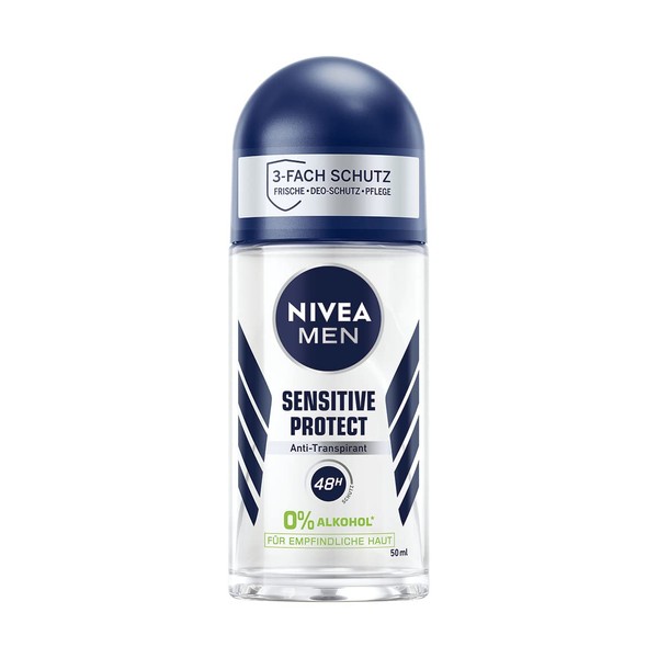 NIVEA MEN Sensitive Protect roll-on deodorant (50 ml), antiperspirant for sensitive skin, deodorant protects against underarm wetness for 48 hours without irritating the skin