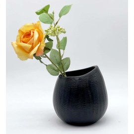Hand-Carved Black Flower Vase - 5.75" H Tall Resin Vases with Artisan Texture, Rustic Farmhouse Modern Home Decor Gift for CenterpiecesTabletop Styling Dining Living Room Bathroom Bedroom