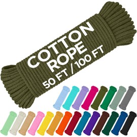 TECEUM Cotton Rope 3/16” (5 mm) – 100 FT – Strong All-Purpose Braided Rope – Natural Cotton – for Crafting, Сamping, Clothes Line, DIY, Indoor & Outdoor Use – Army Green