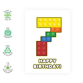 Central 23 7th Birthday Card - 7 Building Block - Toddler Milestone Cards Age Seven Year Old - Seventh Birthday Cards - Building Block - Gifts For Boys Grandson Nephew - Comes With Sticker