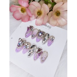 [Premium Nail] Butterfly Nail Violet Gradient Handmade Nail Tip - Oval / [프리미엄네일] 나비네일 바이올렛 그라데이션 수제네일팁 - 오벌