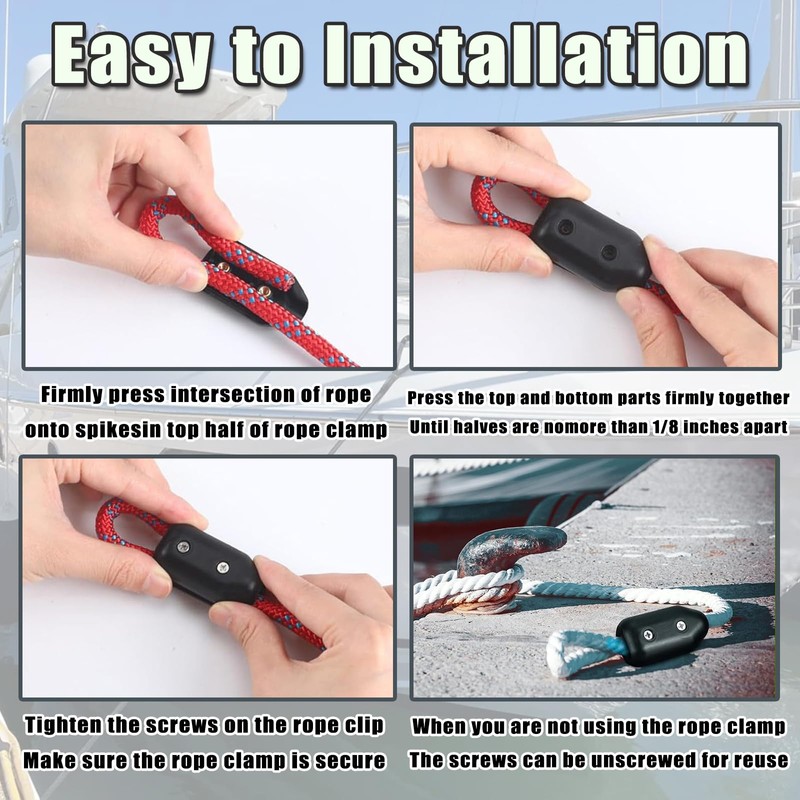 4 Pcs Black Plastic Rope Clamps Rope Loop End Clip