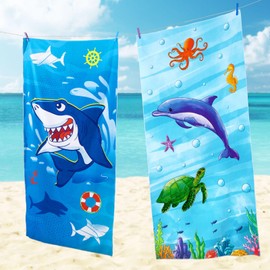 Kids Beach Towel - Ocean Beach Towel 76 x 150cm Absorbent Bath Towel Soft Polyester Quick Dry Bath Towel Oversized Sand Free Beach Blanket Swim Pool Gym Lightweight Bath Towel for Boys Adults