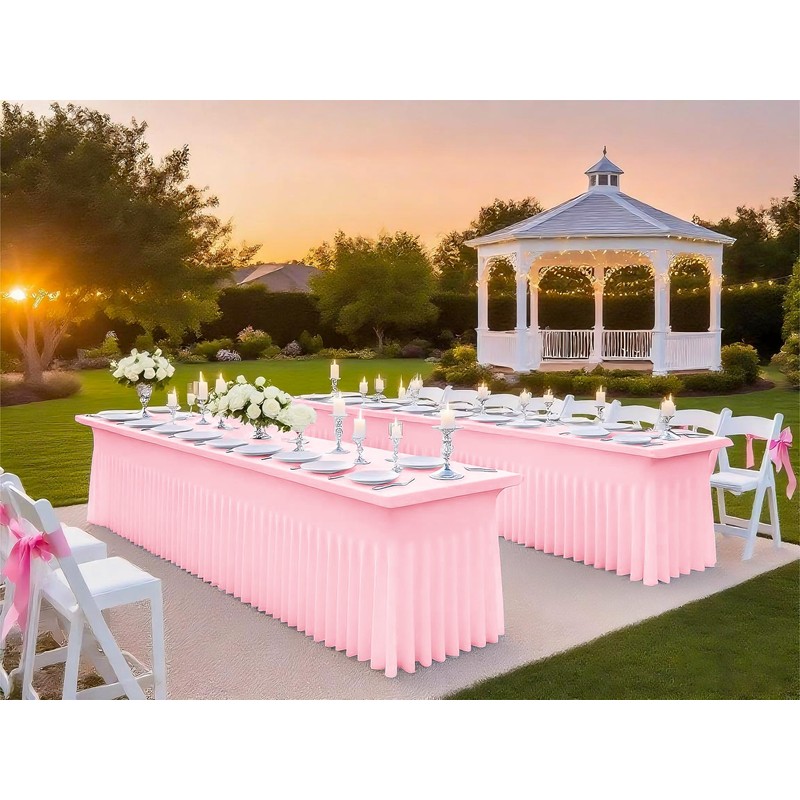 6 Packs Pink Spandex Table Clothes for 8 Ft Tables