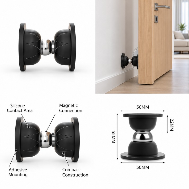 Magnetic Door Stopper for Bedroom and Home – Adhesive No-Drill