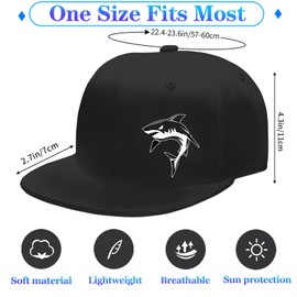 Mens Snapback Hats Flat Bill Hats for Men Shark Hat Black Flat Brim Hat Adjustable Fitted Hats for Men Baseball Hats Hip Hop Cool Caps Men Trucker Hat Skateboard Fishing Gift