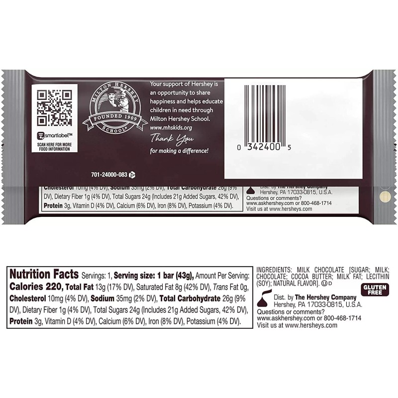 HERSHEY'S Milk Chocolate Candy Bars 1.55-oz. Bars, 36 Count