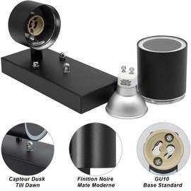 Wondlumi Dusk to Dawn Outside Wall Lights, Outdoor Lights Mains Powered 240V Photocell Sensor, Outdoor Sensor Lights IP44 Waterproof Black, Incl. 1x GU10 Bulbs Cool White