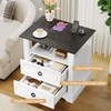 Farmhouse Nightstand with Charging Station, 21.3" End Table with 2