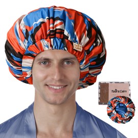 Years calm Shower Cap for Men Waterproof Reusable - Fashion Dual-Layer Design, Adjustable Elastic Band for Long & Curly Hair, XL Bath & Spa Cap for Travel, Satin Lined Shower Cap