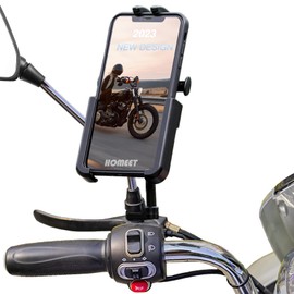 Homeet Motorcycle Phone Mount, Aluminum Alloy Scooter Cellphone Holder Moped Rearview Mirror Smartphone Universal Mount for 4.0''-7.0'' Smart Devices, 10mm Diameter, 360° Rotation, Quick Release