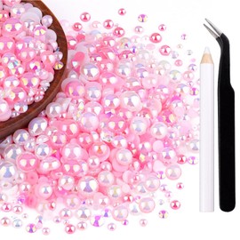 Cosyhav 30g Mix Pearls and Rhinestones,Flat Pearl and Rhinestones for Craft,Multi Size for Crafts DIY,Nail Art,Makeup(Pink Series)