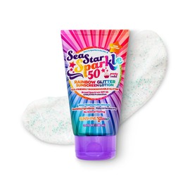 Sunshine & Glitter Seastar Sparkle - Rainbow Party Cake Scented Glitter Sunscreen - SPF 50 - Biodegradable Sunscreen, Kids, Water Resistant, Glitter lotion, Cruelty Free, Kids Lotion, Made in USA, 3.4oz