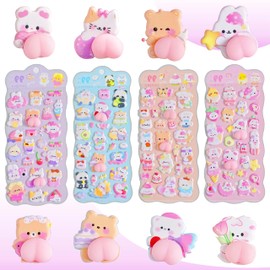 Twylyte Cute 3D Squishy Animal Design - Set of 4 for Notebook/Smartphone Decoration, Reward Stickers