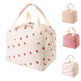 Lylilidy Insulated Lunch Bag Women, Large Pack Lunch Bags, Lunch Bags Cooler Tote for Kids, Leakproof Ladies Bento Bag for Work, School, Picnic (Strawberry Print)