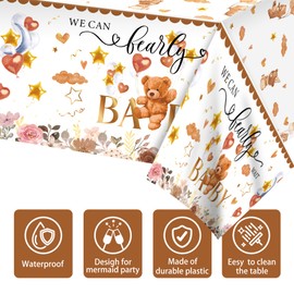 Adirasenotek 3Pcs Little Bear Tablecloths,54x87In Kid's First Birthday Rectangular Plastic Table Covers,Party Disposable Tablecloths for Decoration,Birthday Party,Baby Showers