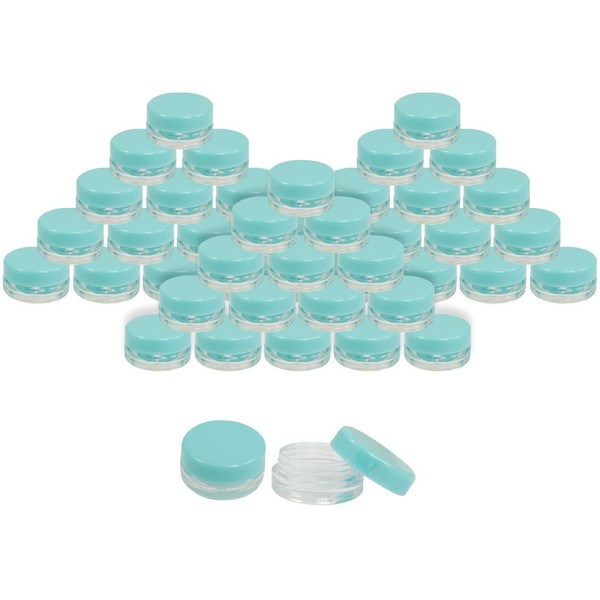 Houseables 3 Gram Jar, 3 ML Jar, Blue, 50 Pk, BPA Free, Cosmetic Sample Empty Container, Plastic, Round Pot, Screw Cap Lid, Small Tiny 3g Bottle, for Make Up, Eye Shadow, Nails, Powder, Paint, Jewelry