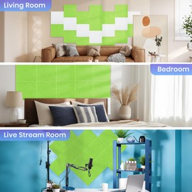Focusound 18 Pack Sound Proof Panels for Walls, Self-Adhesive Acoustic Panels Sound Absorbing, 12" X 12" X 0.4" High Density Green Square Soundproof Wall Panels